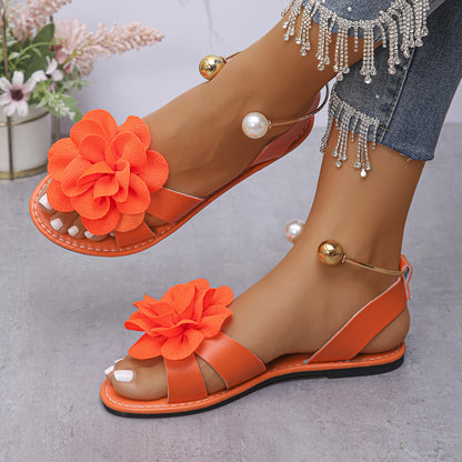 🌈🌺【Oferta especial✨】Nuevas sandalias planas florales de perlas de moda para verano