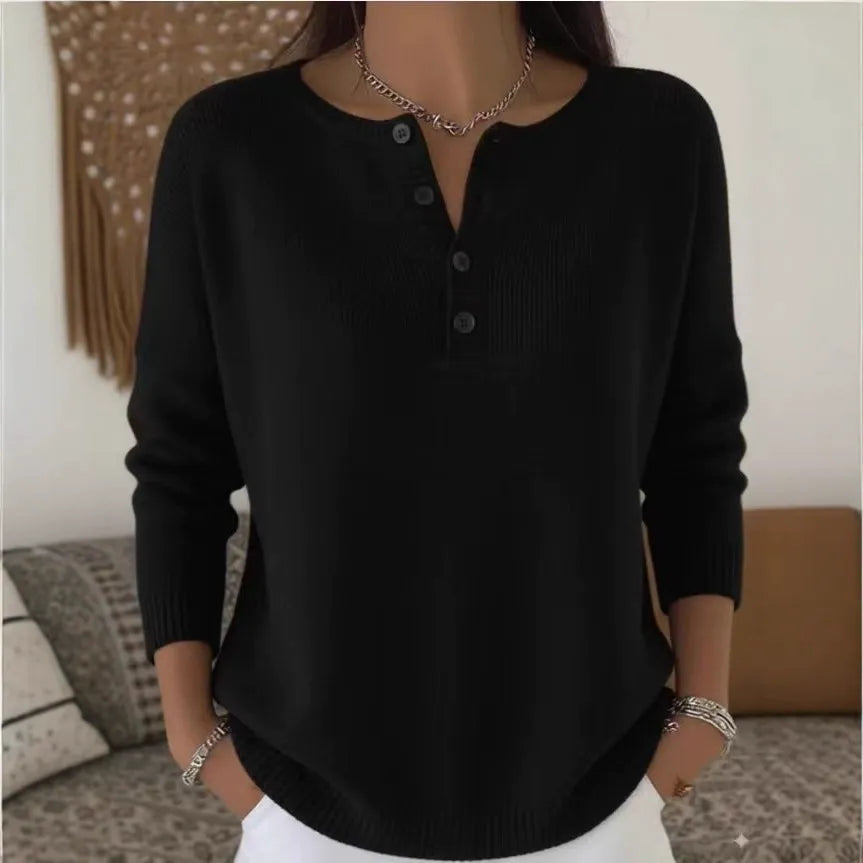 🌷💃【Nowość, gorąca sprzedaż】【S-2XL】Damski sweter w jednolitym kolorze z dekoltem w serek, luźny i swobodny styl