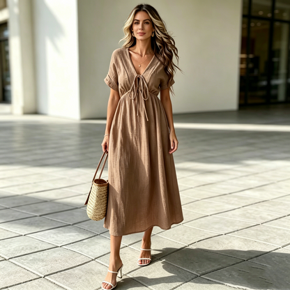💕🌷【50% de descuento✨】Nuevo vestido casual elegante con escote en V para verano
