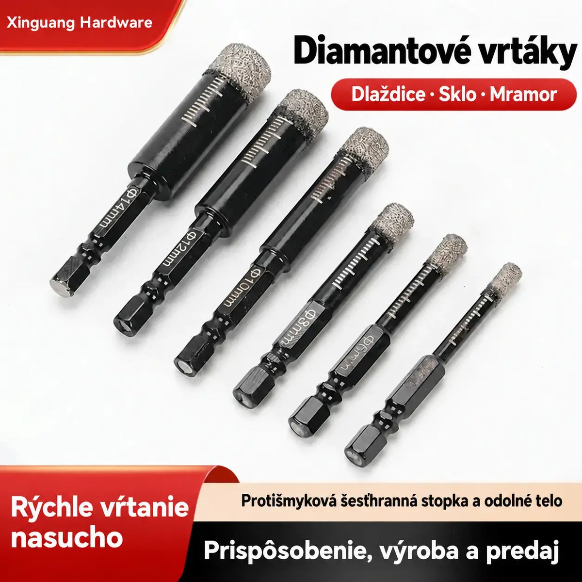 🔩【6-dielna súprava】Duté diamantové vrtáky na obklady a keramiku – Presné vŕtanie【6/8/10/12/14/16 mm】