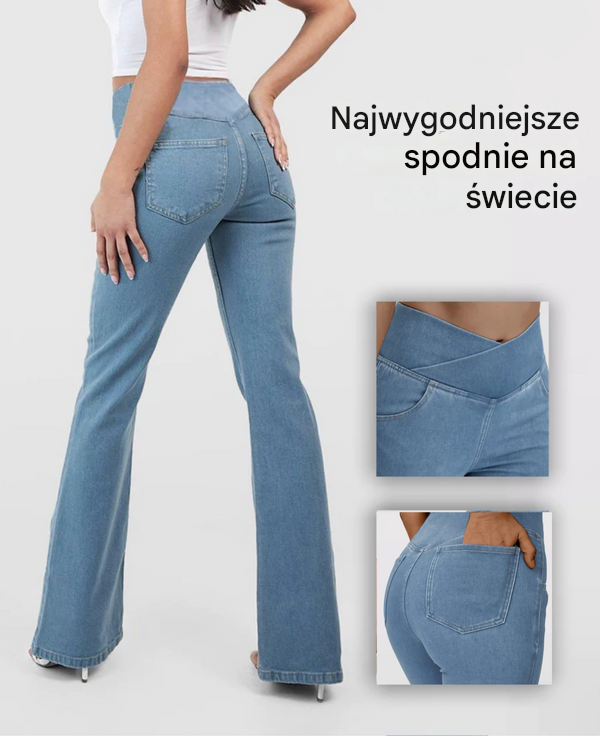 🔥✨【XS-4XL】🌷🌈Nowe obcisłe jeansy z wysokim stanem, szerokimi nogawkami, dopasowane do bioder i podnoszące sylwetkę