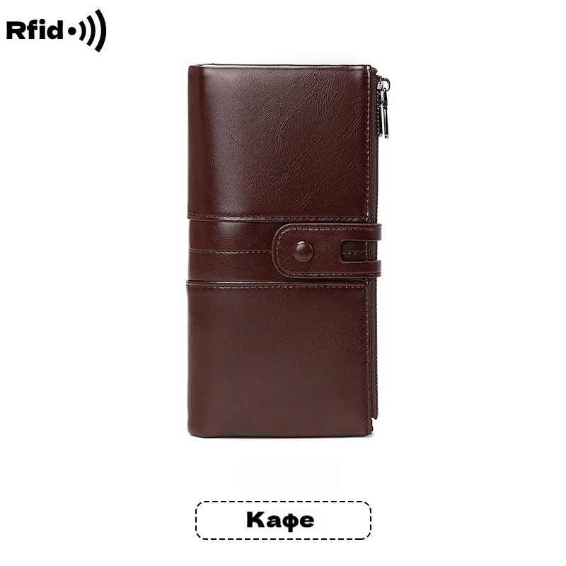💕💼Многофункционален дамски портфейл - Ръчно изработен от естествена кожа, против кражба, двоен цип