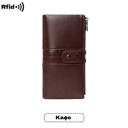 💕💼Многофункционален дамски портфейл - Ръчно изработен от естествена кожа, против кражба, двоен цип