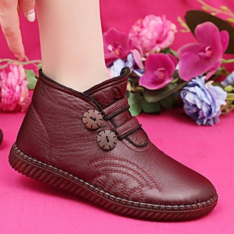 💥【Гореща разпродажба】【35-40】Дамски кожени, памучни, неплъзгащи се, ръчно изработени обувки за есен и зима