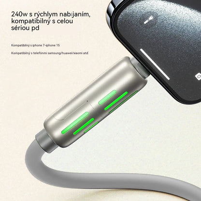 🔥 (2 metre dlhý) 4-v-1 PD 240W kábel – USB-C, Lightning a USB-A rýchle nabíjanie, hliník a silikón, synchronizácia dát ⚡📱