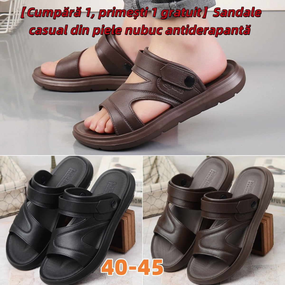 ✨🌴【Ofertă specială🔥】【40-45】Sandale și papuci de vară casual din piele cu talpă moale pentru bărbați