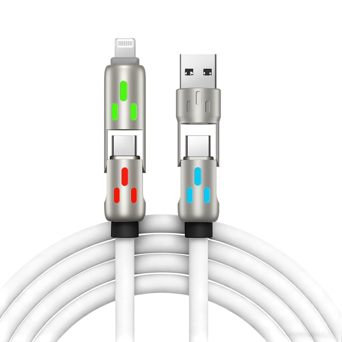 🔥 (2 metre dlhý) 4-v-1 PD 240W kábel – USB-C, Lightning a USB-A rýchle nabíjanie, hliník a silikón, synchronizácia dát ⚡📱