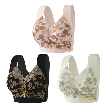 🎁💖【3 kusy】【M-4XL】Veľká čipkovaná podprsenka bez oceľového krúžku, luxusný krásny chrbát, sexi, priedušná a bezšvová podprsenka 【40~100 kg】