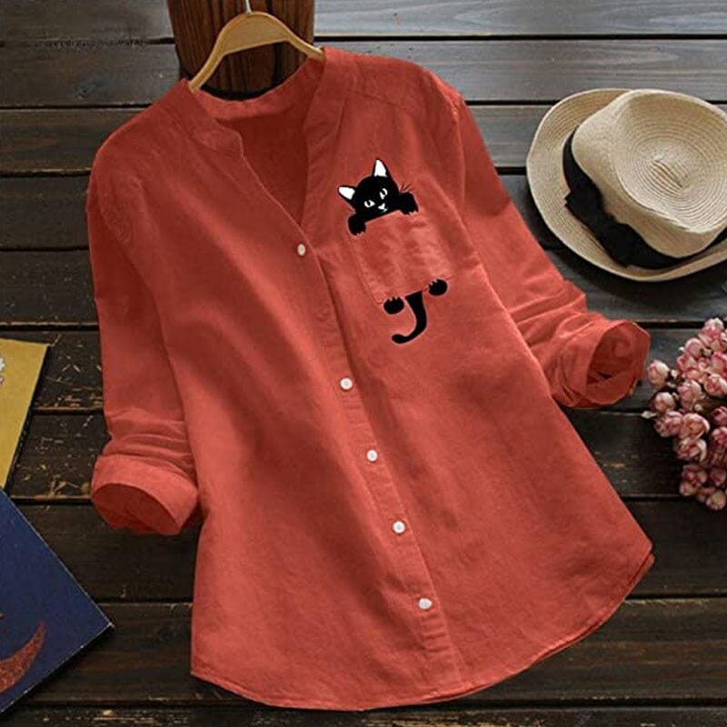 ✨🌈【Ново лятно постъпление🔥】【S-3XL】Пролетно ново постъпление Риза с котешки щампи и V-образно деколте от чист памук