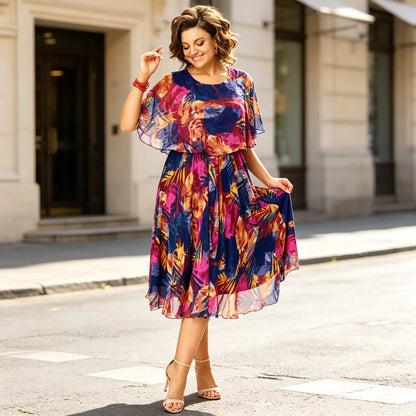 【S-5XL】Vestido de malla estampado: corte ajustado, favorecedor y fácil de combinar.