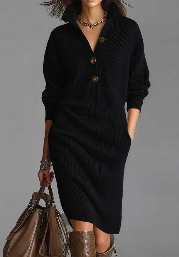 🔥🌷【Producto destacado】【Tallas S-3XL】✨🎉Nuevo vestido de punto con solapa, estilo europeo y americano