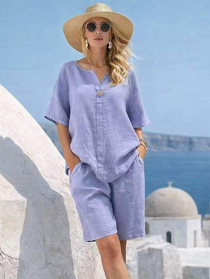 🌿🌸 【50% de descuento✨】Conjunto de lino de verano: cómodo, elegante y versátil, adecuado para todas las ocasiones.