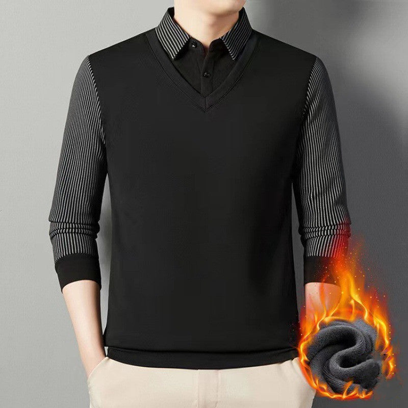 【50% popust】【M-4XL】Nova jesensko/zimska moška dvodelna poslovna srajca s flis podlogo in debelo imitacijo flisa