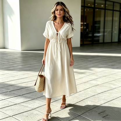 💕🌷【50% de descuento✨】Nuevo vestido casual elegante con escote en V para verano