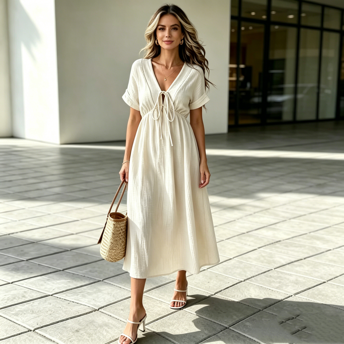 💕🌷【50% de descuento✨】Nuevo vestido casual elegante con escote en V para verano