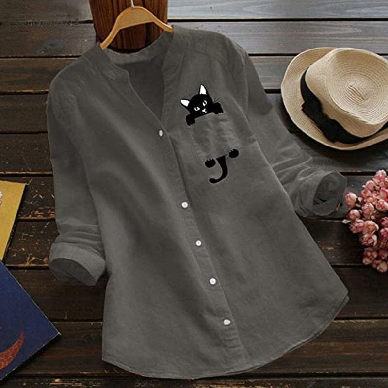 ✨🌈【Novi ljetni stil🔥】【S-3XL】Ljetna pamučna košulja s mačjim printom i V-izrezom, novo u 2025.