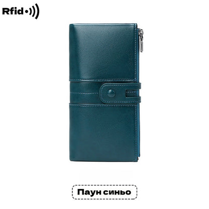 💕💼Многофункционален дамски портфейл - Ръчно изработен от естествена кожа, против кражба, двоен цип