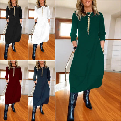 🔥🌷【Novinka 2026】【S-5XL】✨🙌Elegantní, jednobarevné šaty s dlouhým rukávem, pohodlné a praktické, vhodné pro každodenní nošení.