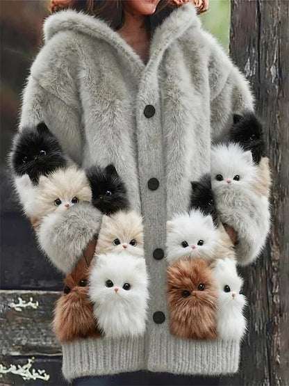 🔥🐾【50% zniżki przez ograniczony czas】Damska kurtka z kapturem, stylowa i urocza, ze zwierzęcym nadrukiem🧥✨