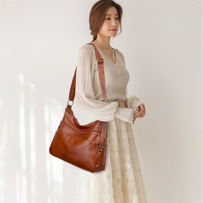 🌈👜【Оферта за ограничено време】Нова модна дамска чанта за рамо от мека кожа, голям капацитет, издръжлива, материал от естествена кожа✨