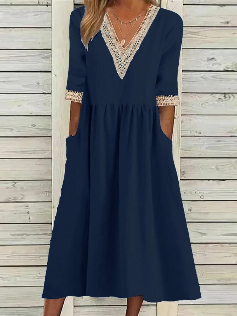 🌈✨【Ljetni popust na nove proizvode🔥】【S-2XL】Ljetna modna haljina od pamuka i lana s čipkastim ovratnikom 