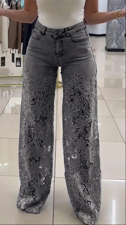 🔥Cantitate limitată🔥【S-3XL】✨🌈Vara 2025, blugi de damă cu cusături din dantelă, la modă, casual, respirabili 