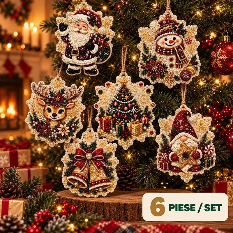 🎄 Súprava 6 vianočných ozdôb na vlastnoručné vytvorenie (diamantové maľovanie) – kreatívny projekt pre celú rodinu, ideálny na stromček, do okna či ako darček!