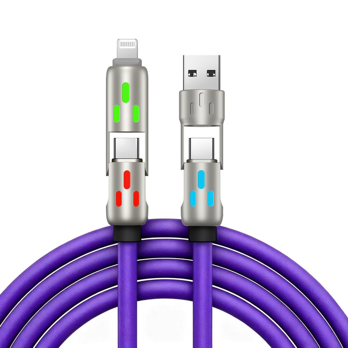 🔥 (2 metre dlhý) 4-v-1 PD 240W kábel – USB-C, Lightning a USB-A rýchle nabíjanie, hliník a silikón, synchronizácia dát ⚡📱