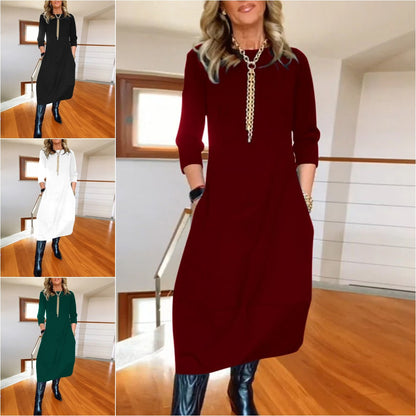 🔥🌷【Novinka 2026】【S-5XL】✨🙌Elegantní, jednobarevné šaty s dlouhým rukávem, pohodlné a praktické, vhodné pro každodenní nošení.