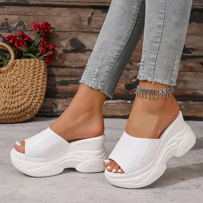 🔥✨【Tallas 35-43】Nuevas pantuflas de verano para mujer, con suela gruesa y punta abierta, hechas de material Flyknit.
