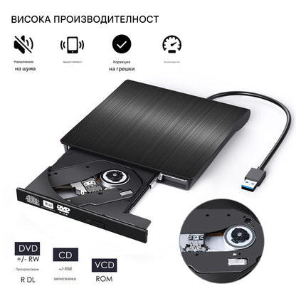 📢📢50% отстъпка! 💿💻 Външно CD/DVD устройство – Plug & Play, преносимо и съвместимо с Mac/Windows