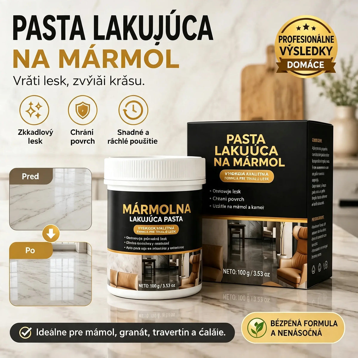 🥳 🔥Leštiaca pasta na mramor✨ — Odstraňuje škrabance, obnovuje lesk a chráni povrchy už za 2 minúty 🛡️