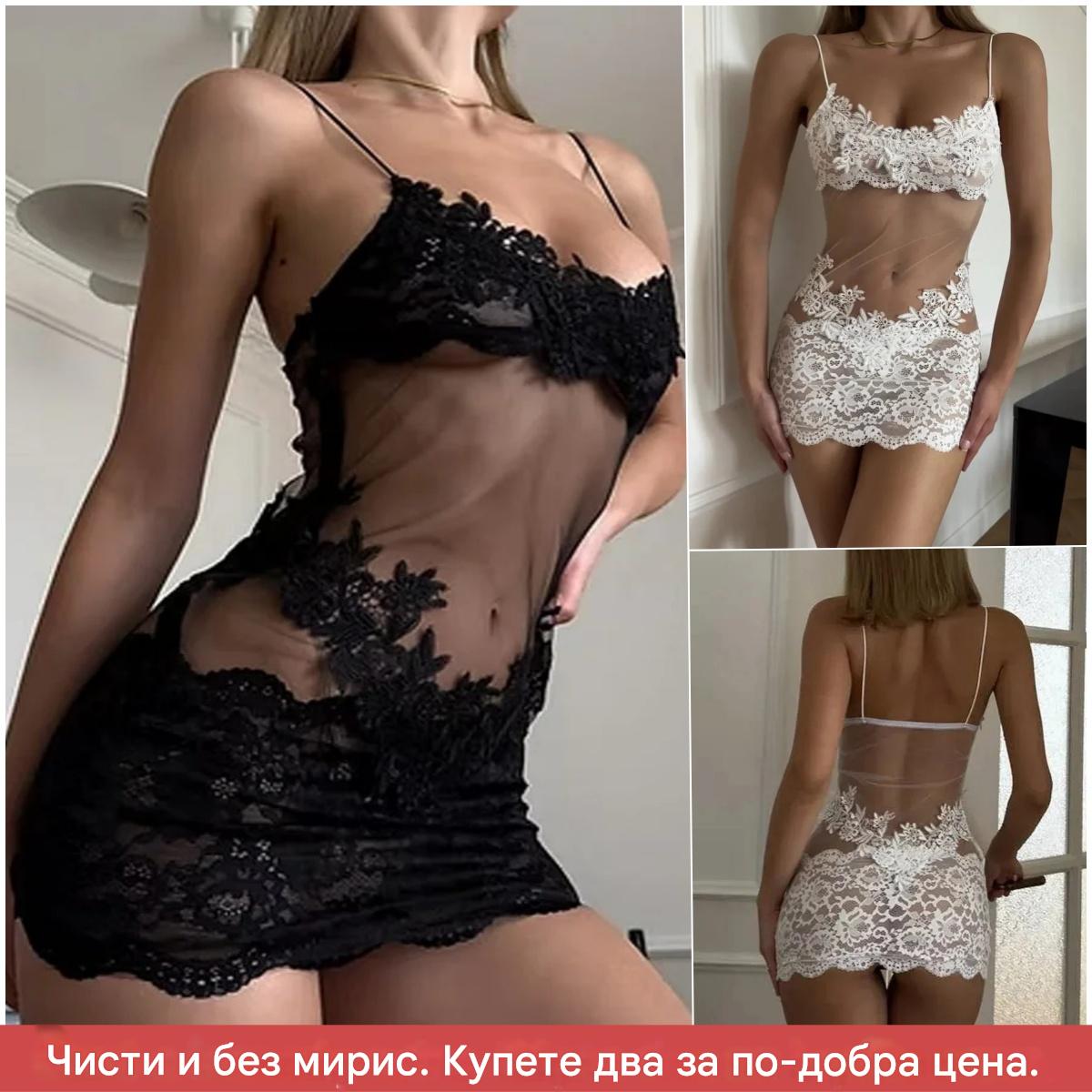 🔥😍[Купете едно, вземете едно безплатно] Секси прозрачна мрежеста рокля с бродирана дантела