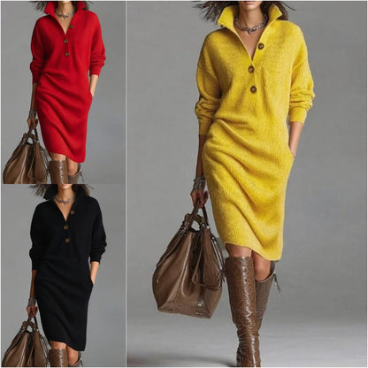 🔥🌷【Producto destacado】【Tallas S-3XL】✨🎉Nuevo vestido de punto con solapa, estilo europeo y americano