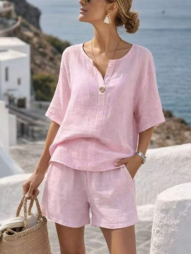 🌿🌸 【50% de descuento✨】Conjunto de lino de verano: cómodo, elegante y versátil, adecuado para todas las ocasiones.