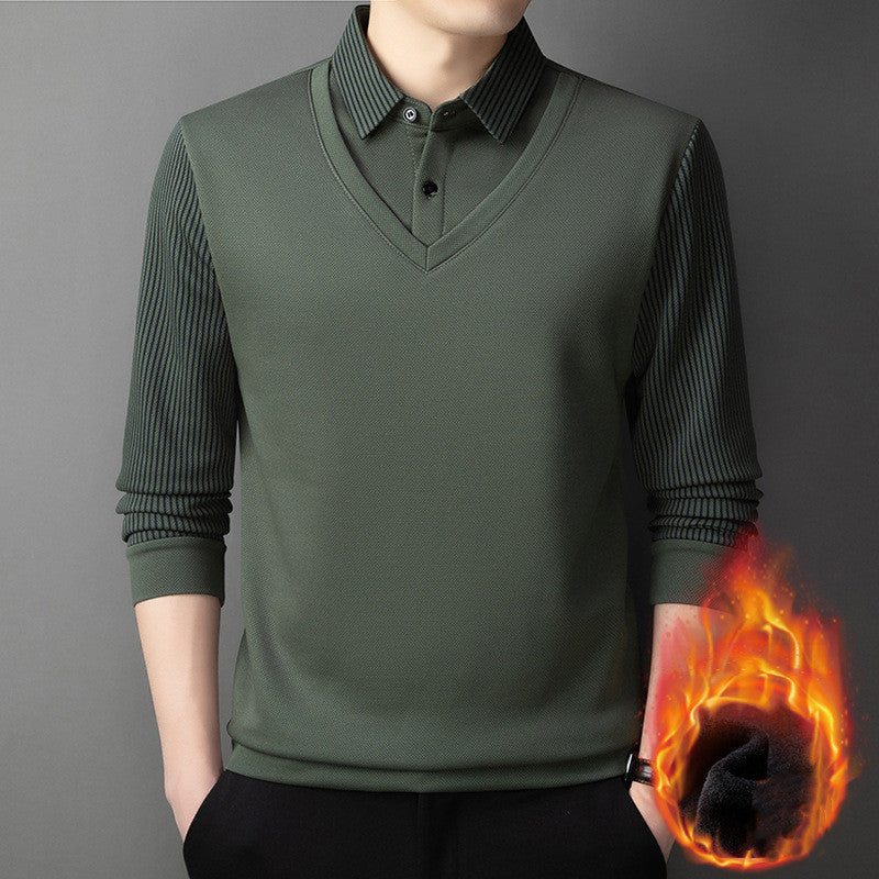 【50% popust】【M-4XL】Nova jesensko/zimska moška dvodelna poslovna srajca s flis podlogo in debelo imitacijo flisa