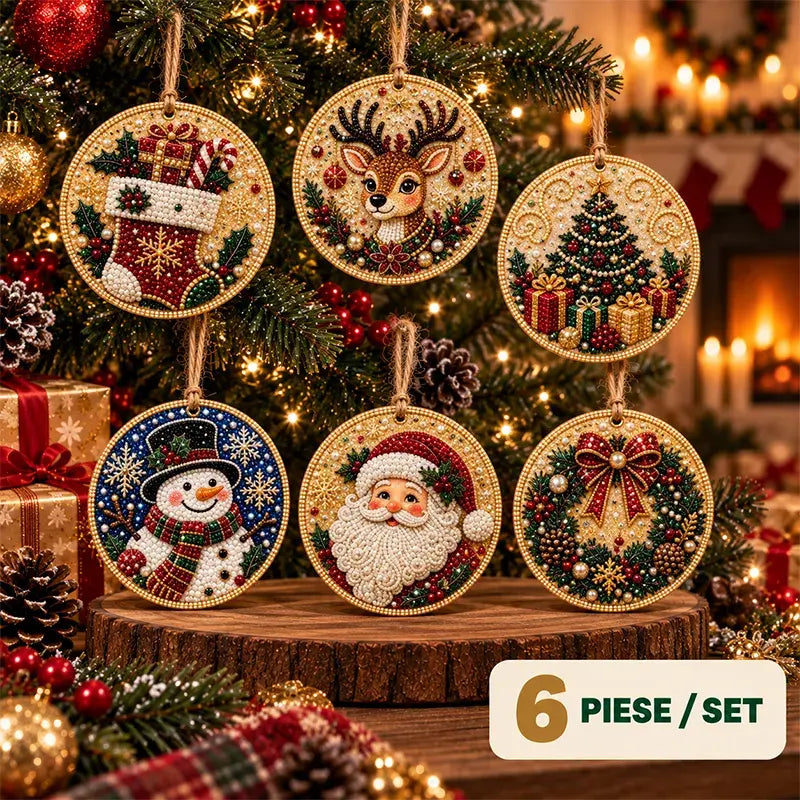 🎄 Súprava 6 vianočných ozdôb na vlastnoručné vytvorenie (diamantové maľovanie) – kreatívny projekt pre celú rodinu, ideálny na stromček, do okna či ako darček!