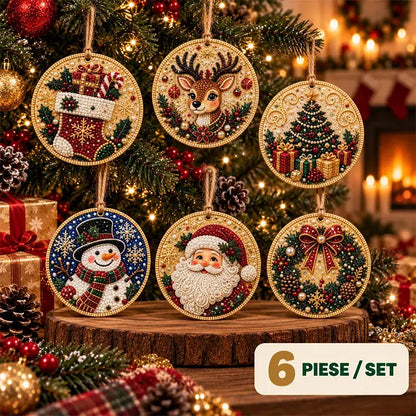 🎄 Súprava 6 vianočných ozdôb na vlastnoručné vytvorenie (diamantové maľovanie) – kreatívny projekt pre celú rodinu, ideálny na stromček, do okna či ako darček!