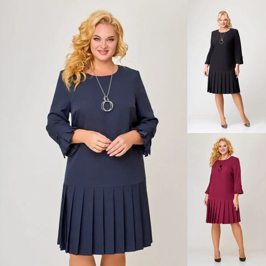 💌【S-5XL】👗Νέα μόδα 2025, υψηλής ποιότητας, κομψό ρετρό πλισέ φόρεμα
