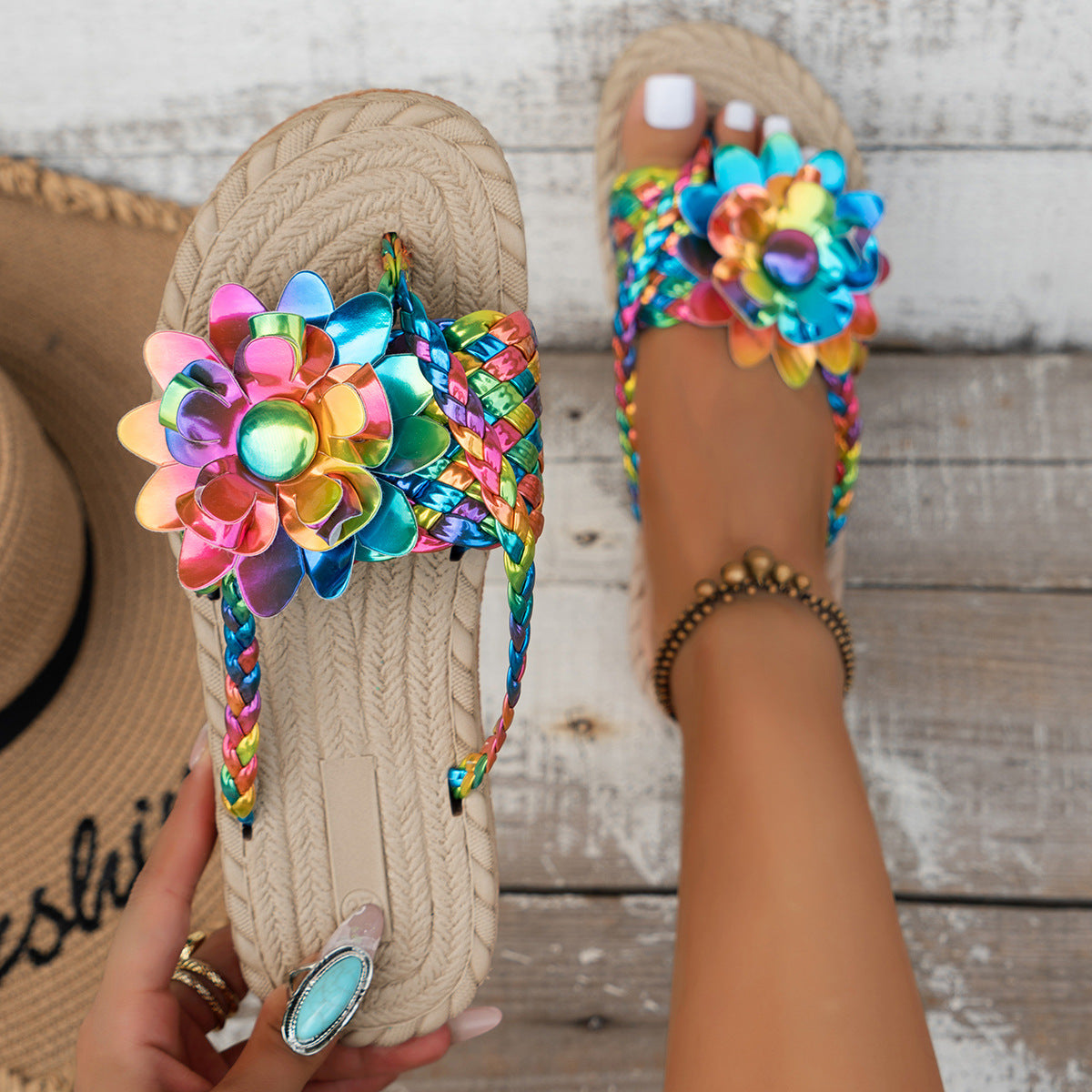 ✨🌈【36-43】🌴👣Vara 2025, pantofi de plajă casual pentru femei, papuci împletiți, la modă 