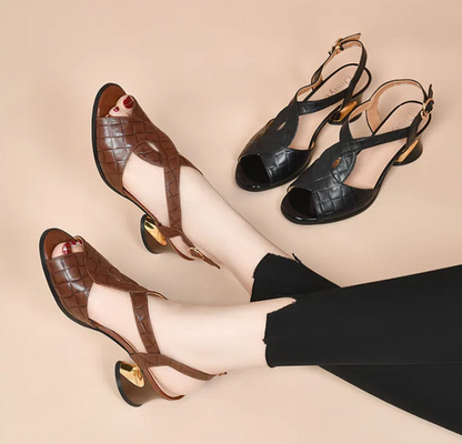 🏆【🔥Venta caliente】👠【35～40】Nuevas sandalias retro de tacón grueso y hueco con boca de pez transpirables