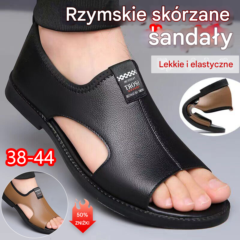 🔥👞【38-44】2025 Letnie męskie sandały Skóra bydlęca Oddychające Puste Antypoślizgowe Na co dzień