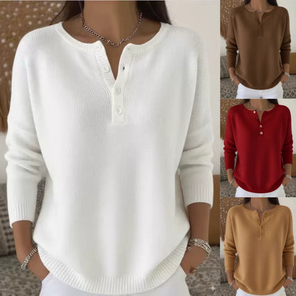 🌷💃【Nowość, gorąca sprzedaż】【S-2XL】Damski sweter w jednolitym kolorze z dekoltem w serek, luźny i swobodny styl