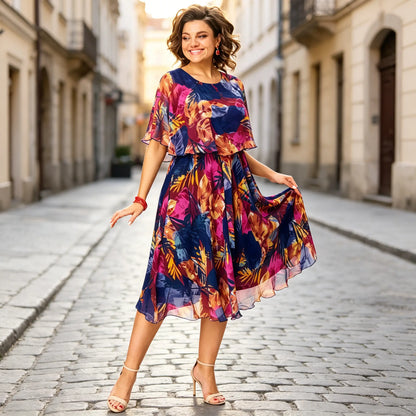 【S-5XL】Vestido de malla estampado: corte ajustado, favorecedor y fácil de combinar.