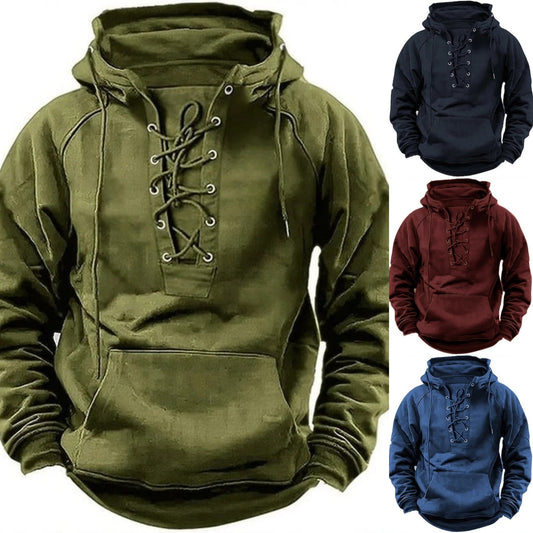 🔥🎉【S-3XL】Nowa męska luźna bluza z kapturem, retro ściągacz, jednolity kolor, swobodny