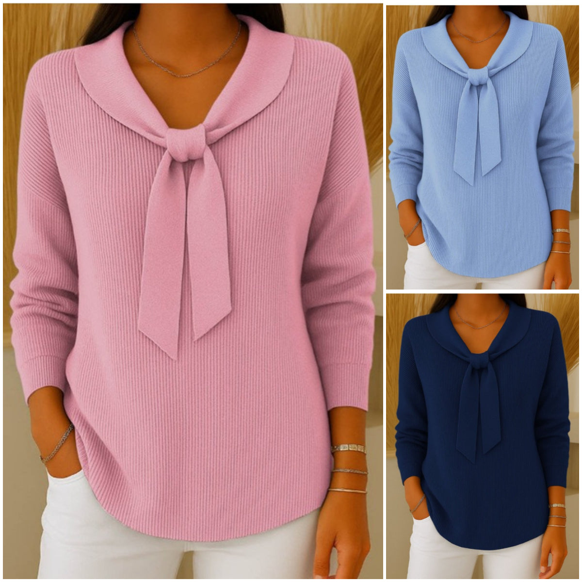 🔥🎉【S-2XL】Damski sweter w jednolitym kolorze, z wiązaniem w talii i długim rękawem, luźny i swobodny krój