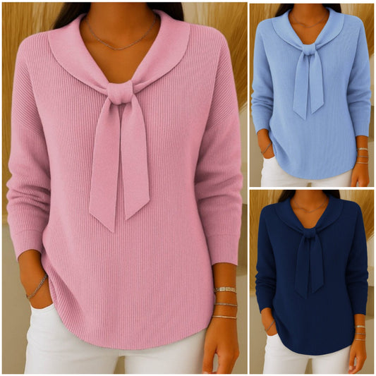 🔥🎉【S-2XL】Damski sweter w jednolitym kolorze, z wiązaniem w talii i długim rękawem, luźny i swobodny krój