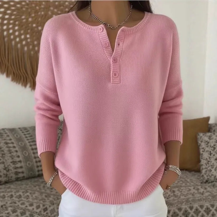 🌷💃【Ново, гореща разпродажба】【S-2XL】Дамски едноцветен пуловер с V-образно деколте, свободен и ежедневен стил