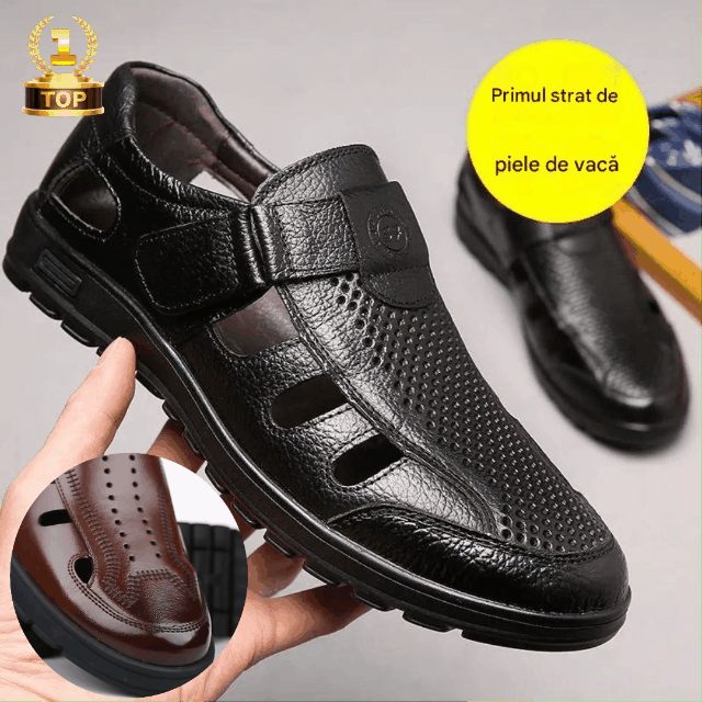 🌴👞【39-44】Sandale ușoare, casual, din piele naturală, respirabile, pentru bărbați, vara 2025, noi