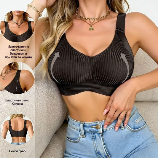 🔥【40-120 кг】👙【Пакет от 3】 Безжичен дантелен сутиен с висока опора за жени